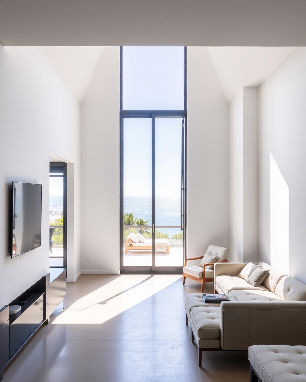 FORTWELL 100 Casement window open in a minimalist coastal living room