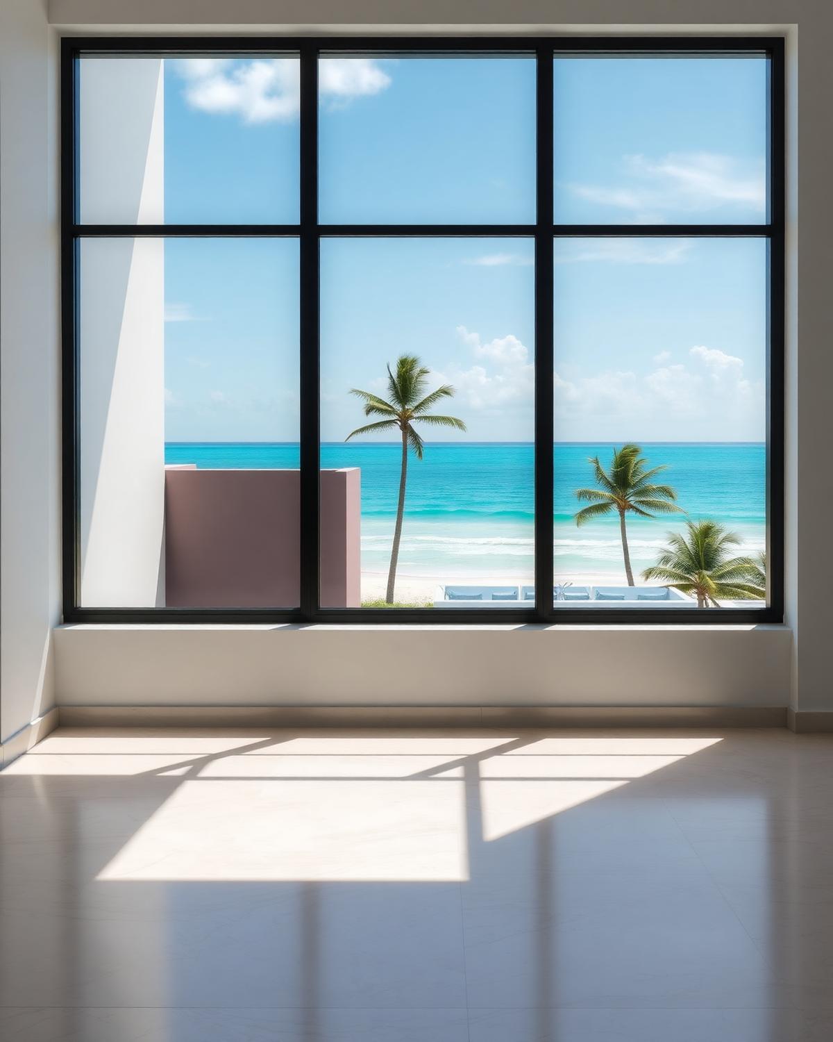 FORTWELL 100 Fixed picture window framing a Florida ocean view